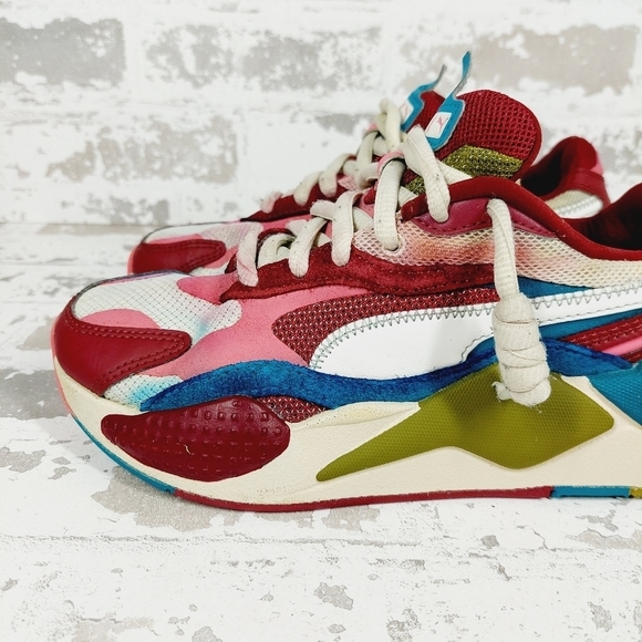 Puma RS-X Multicolor Lace-Up Puzzle Cabernet Shoes K925 - Picture 2 of 12